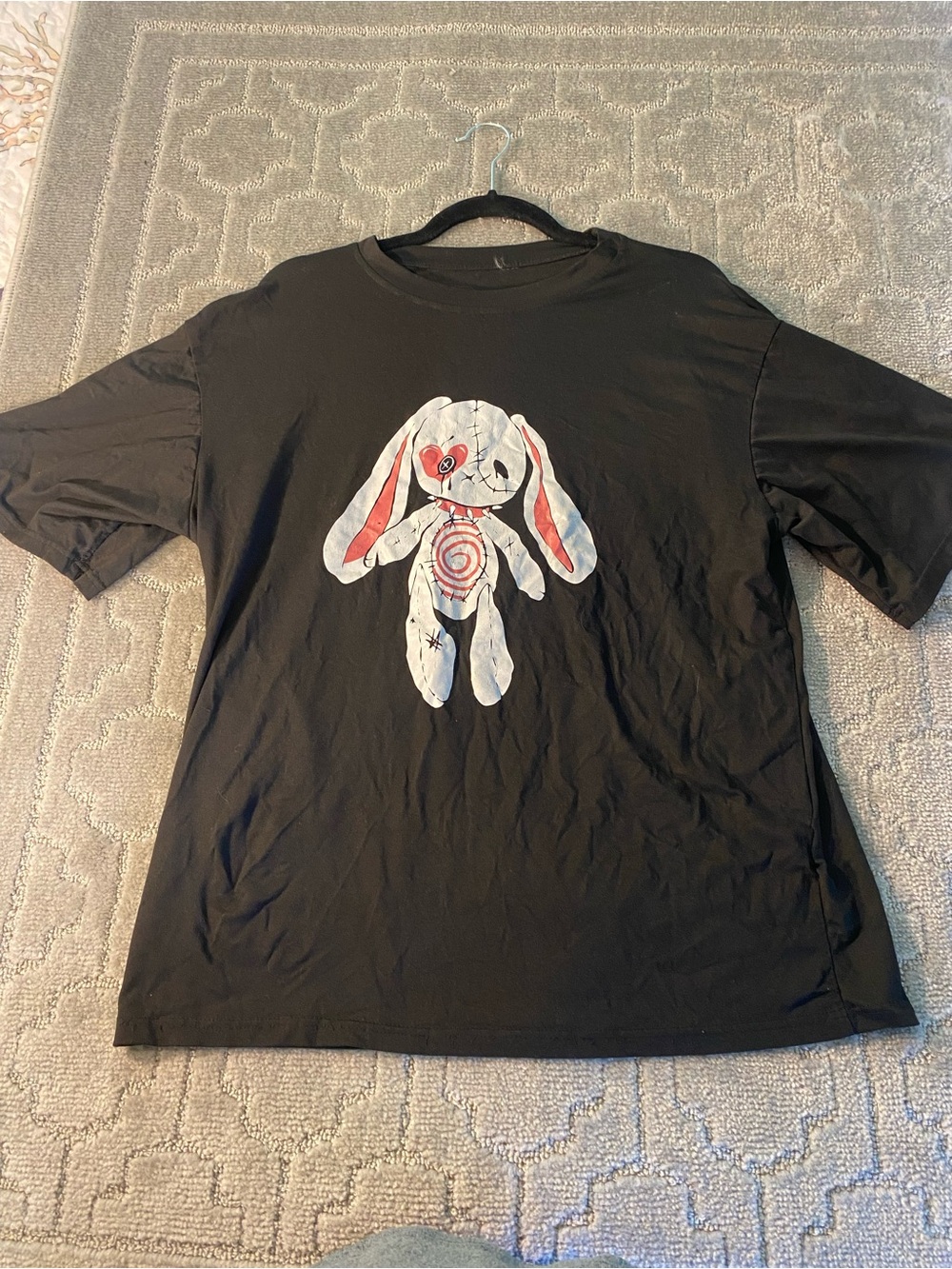 Hot Topic Black Graphic Bunny Tee Oversized L Goth Emo Oversized Short Sleeve